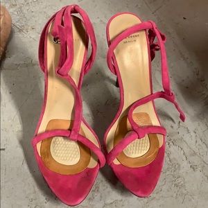 Platform pink suede t bar sandals